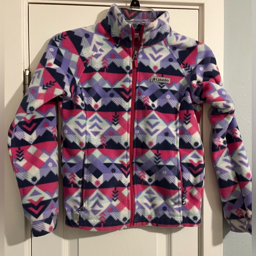 Columbia Multicolor Geometric Patterned Kids M Fleece Zip Up Jacket